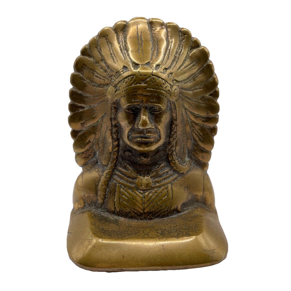 Vintage Indian Native American Chief Stamped "SOLID BRONZE" Bookends Set of 2 - Picture 6 of 16
